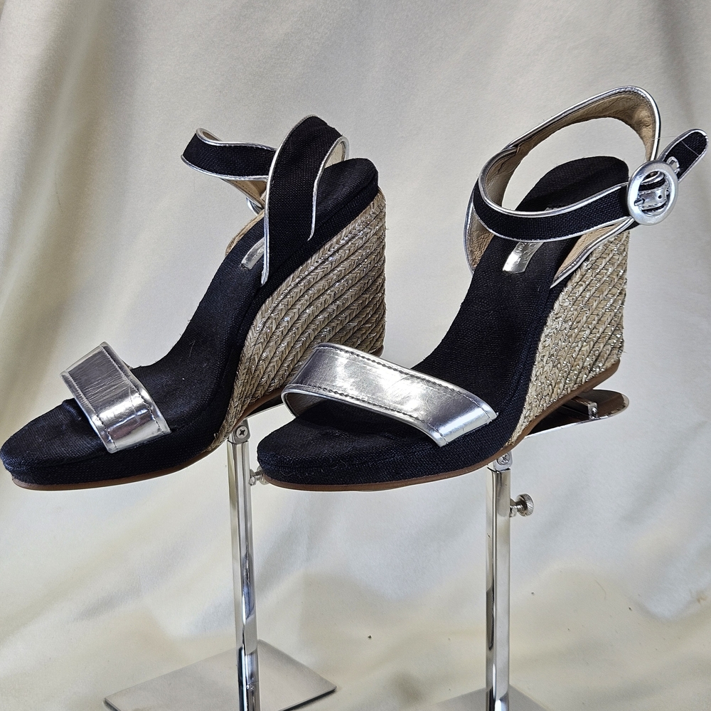 MAYPOL Silver Slingback Strappy Espadrille Wedge Platform Sandal  41/10.5 Spain